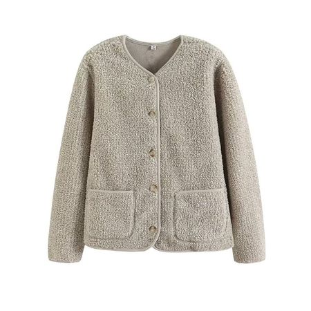 Women's Fashion Fleece Round Neck Cardigan Jacket